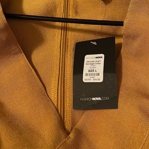 Fashion Nova Saturday nights, bandage dress, and color, mustard, size large